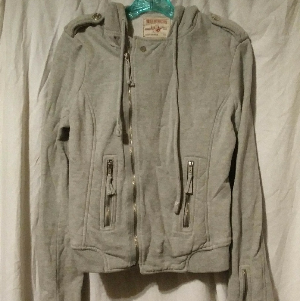 True religion grey moto hoodie womens size m